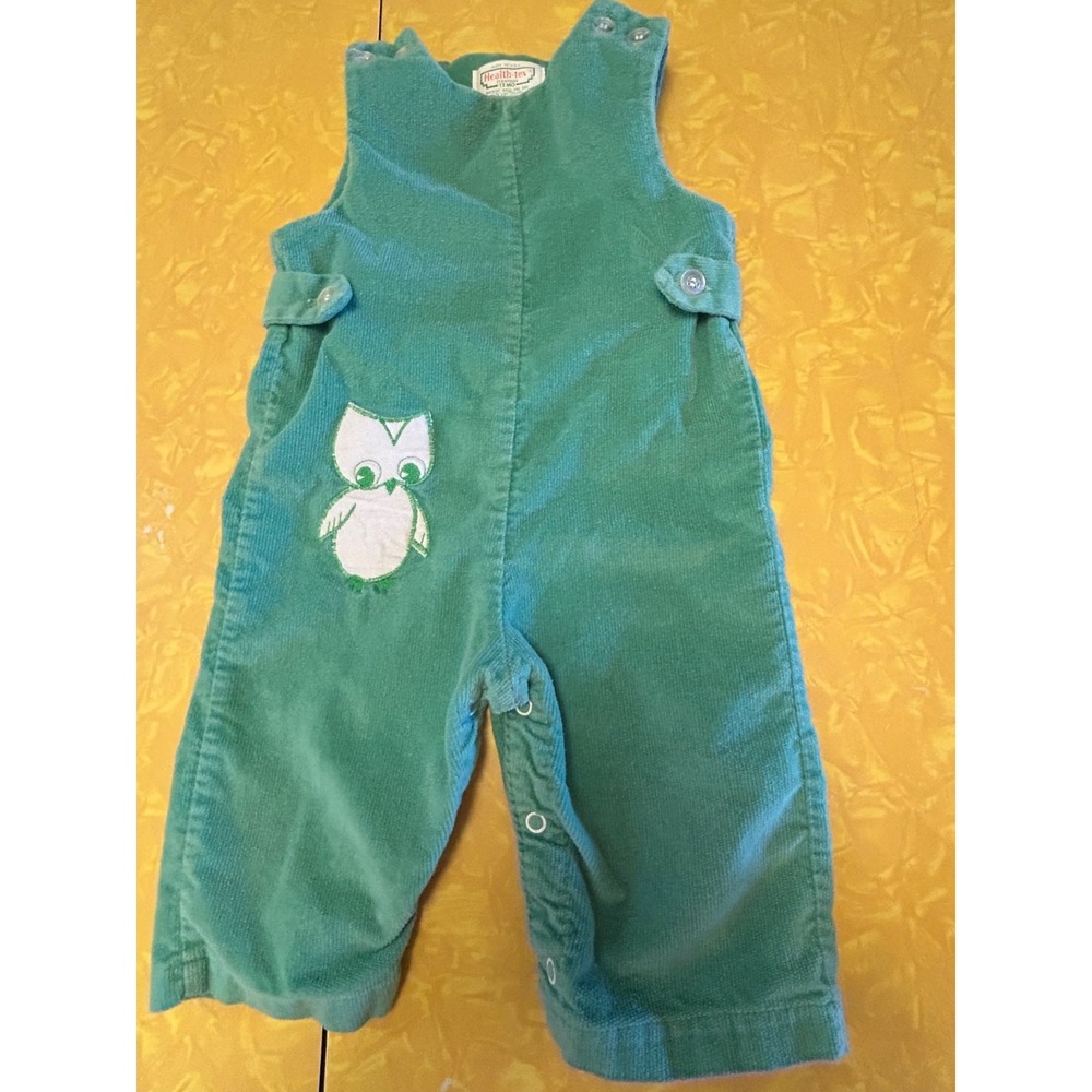 VTG Health-tex Green Corduroy Overalls with Owl Applique Size 12 Months